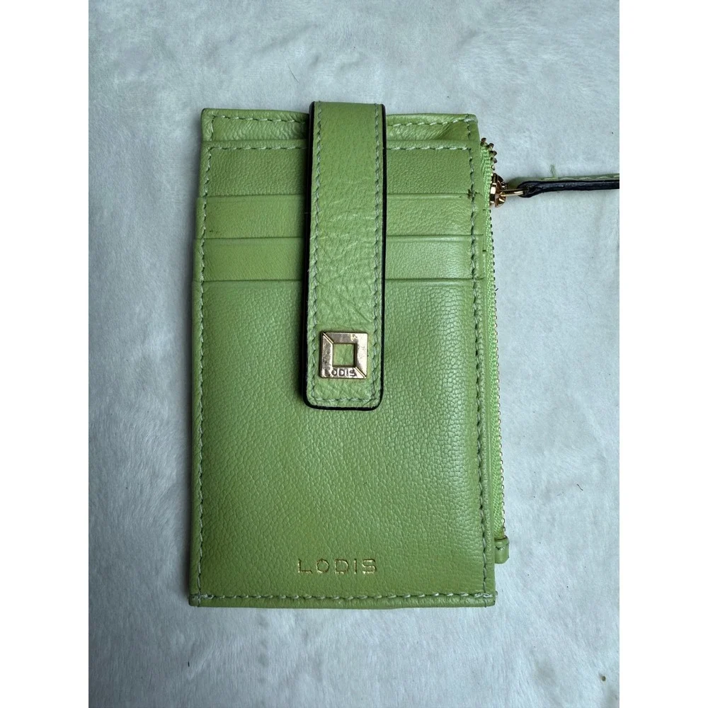 Lodis Julia Card Case Wallet Lime Green Leather RFID Bifold ID Window Zipper